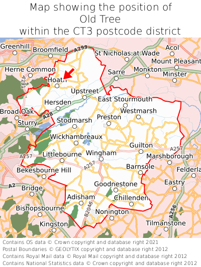 Map showing location of Old Tree within CT3