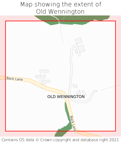 Map showing extent of Old Wennington as bounding box