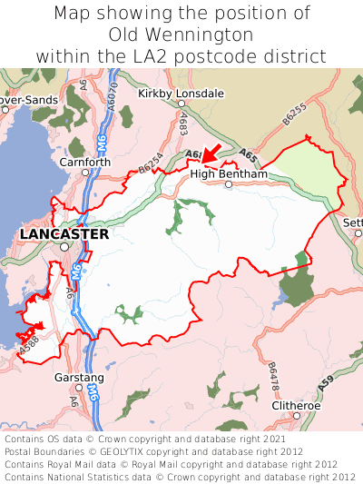Map showing location of Old Wennington within LA2