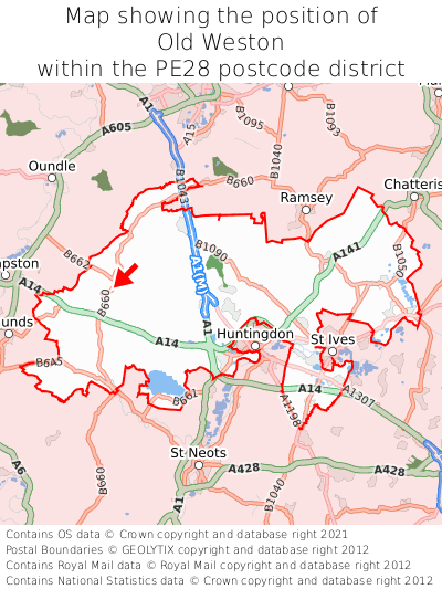 Map showing location of Old Weston within PE28