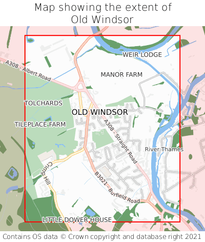 Map showing extent of Old Windsor as bounding box
