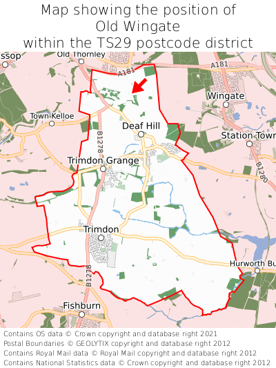 Map showing location of Old Wingate within TS29