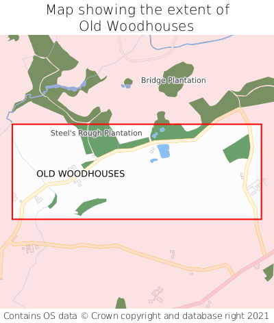 Map showing extent of Old Woodhouses as bounding box