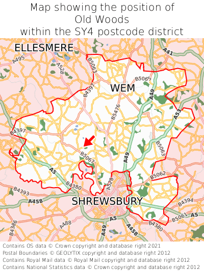 Map showing location of Old Woods within SY4