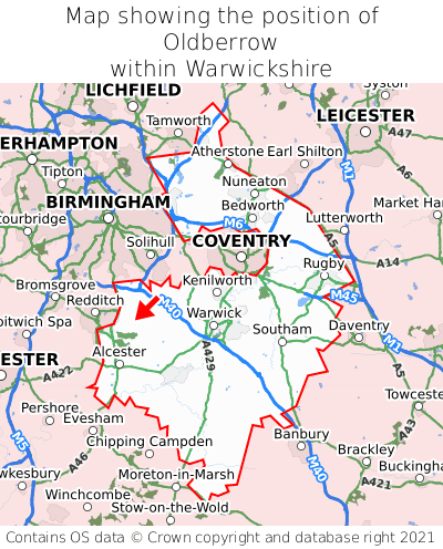 Map showing location of Oldberrow within Warwickshire