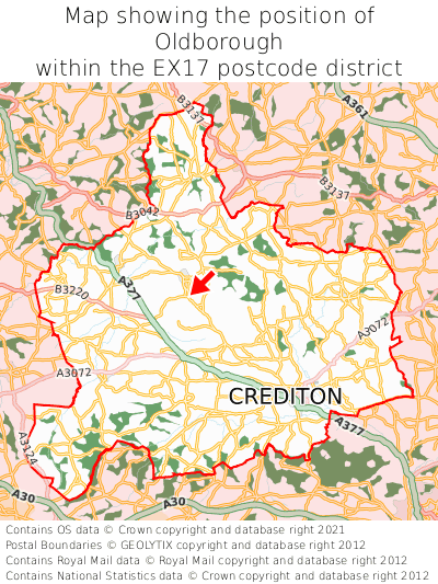 Map showing location of Oldborough within EX17