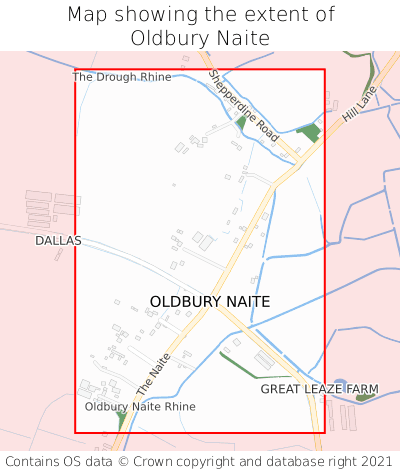 Map showing extent of Oldbury Naite as bounding box