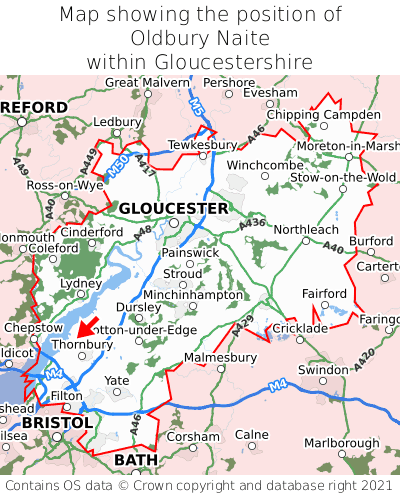 Map showing location of Oldbury Naite within Gloucestershire