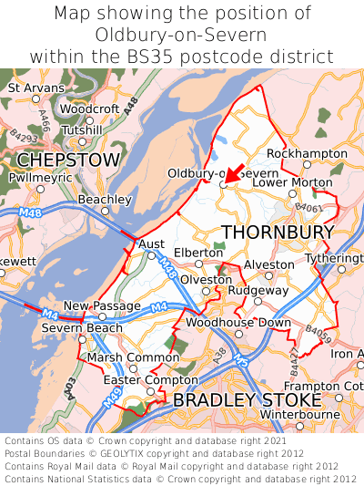 Map showing location of Oldbury-on-Severn within BS35