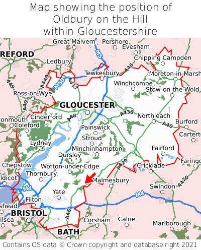 Map showing location of Oldbury on the Hill within Gloucestershire