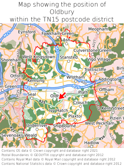 Map showing location of Oldbury within TN15