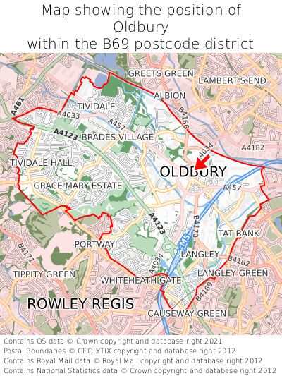 Map showing location of Oldbury within B69