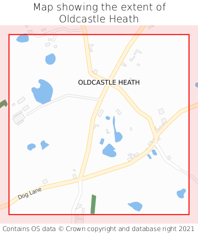 Map showing extent of Oldcastle Heath as bounding box