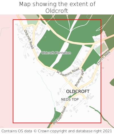 Map showing extent of Oldcroft as bounding box