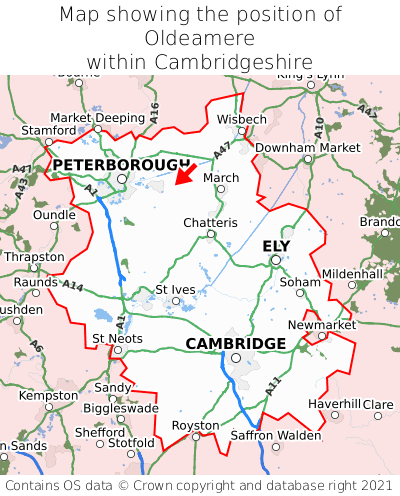 Map showing location of Oldeamere within Cambridgeshire
