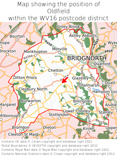 Map showing location of Oldfield within WV16