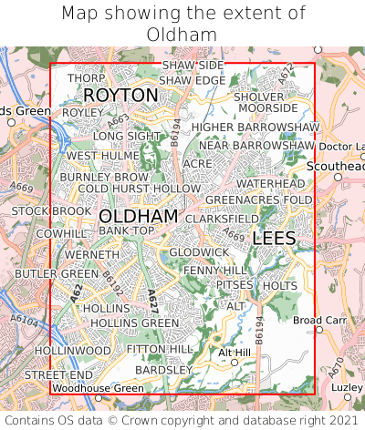Map showing extent of Oldham as bounding box