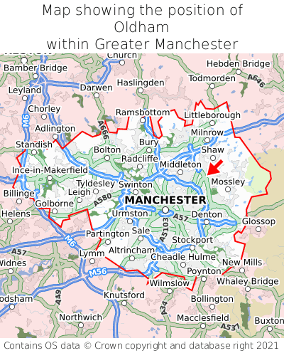 Map showing location of Oldham within Greater Manchester
