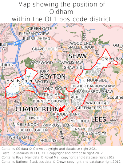 Map showing location of Oldham within OL1