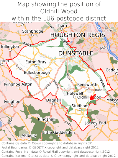 Map showing location of Oldhill Wood within LU6