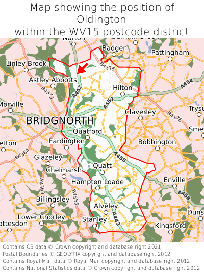 Map showing location of Oldington within WV15