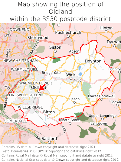 Map showing location of Oldland within BS30