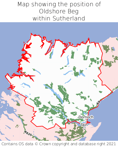 Map showing location of Oldshore Beg within Sutherland