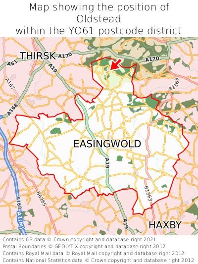 Map showing location of Oldstead within YO61