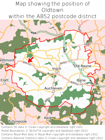 Map showing location of Oldtown within AB52