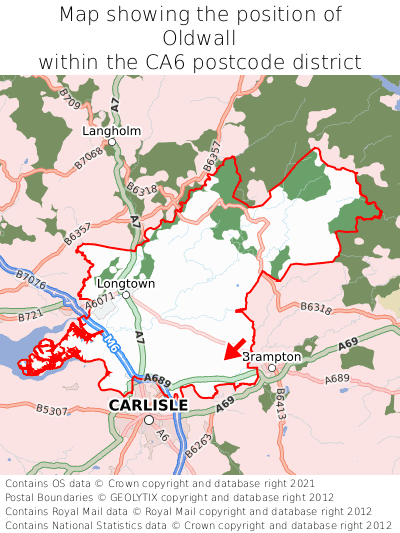 Map showing location of Oldwall within CA6