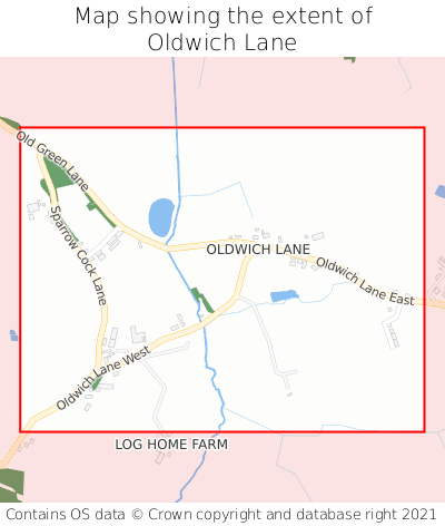 Map showing extent of Oldwich Lane as bounding box