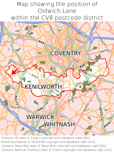 Map showing location of Oldwich Lane within CV8