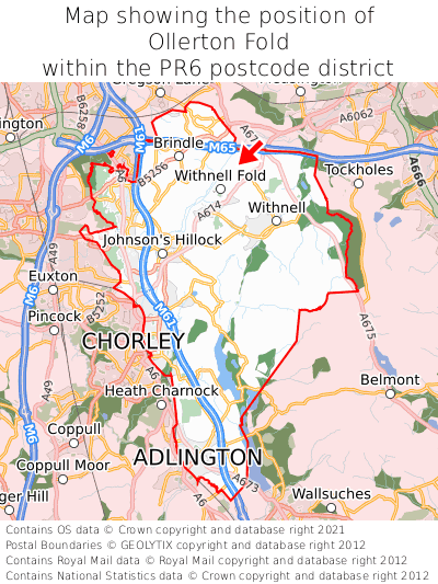 Map showing location of Ollerton Fold within PR6