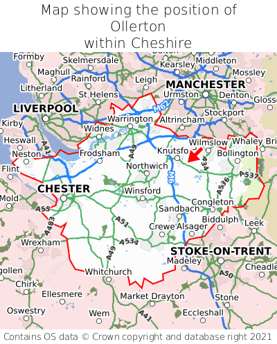 Map showing location of Ollerton within Cheshire