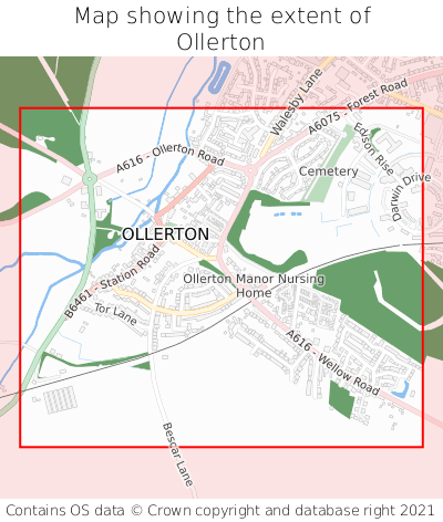 Map showing extent of Ollerton as bounding box