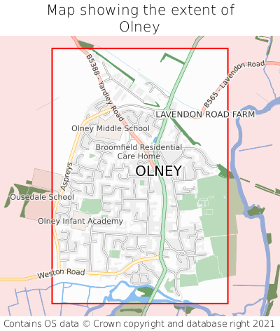 Map showing extent of Olney as bounding box