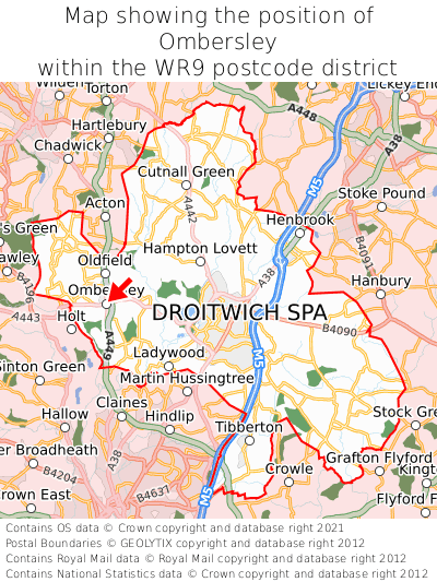 Map showing location of Ombersley within WR9