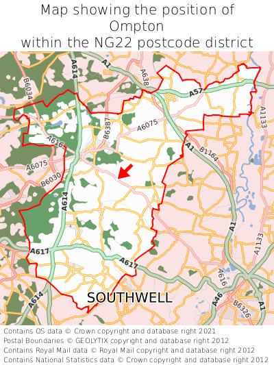 Map showing location of Ompton within NG22