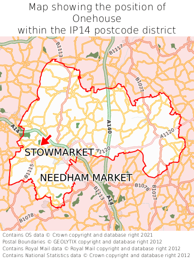 Map showing location of Onehouse within IP14