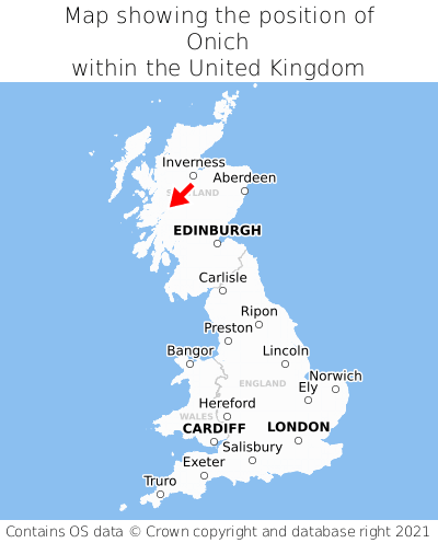 Map showing location of Onich within the UK