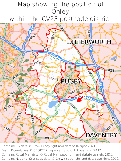 Map showing location of Onley within CV23