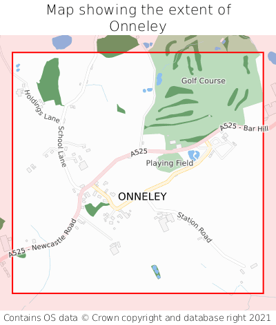 Map showing extent of Onneley as bounding box