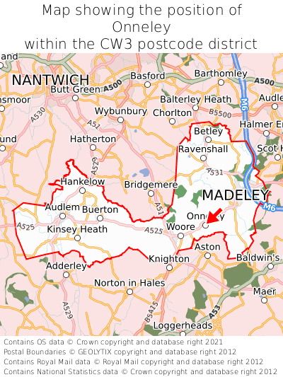 Map showing location of Onneley within CW3