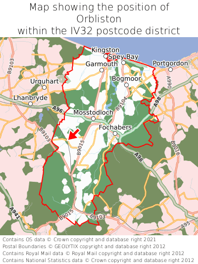 Map showing location of Orbliston within IV32