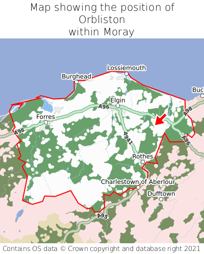 Map showing location of Orbliston within Moray