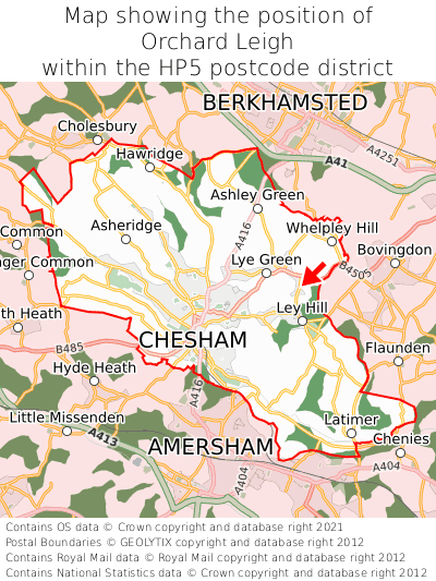 Map showing location of Orchard Leigh within HP5