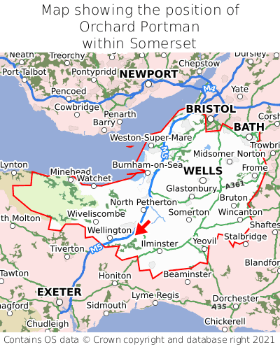 Map showing location of Orchard Portman within Somerset
