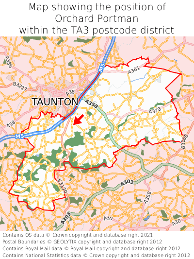Map showing location of Orchard Portman within TA3