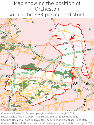 Map showing location of Orcheston within SP3