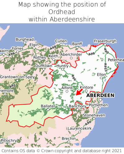 Map showing location of Ordhead within Aberdeenshire